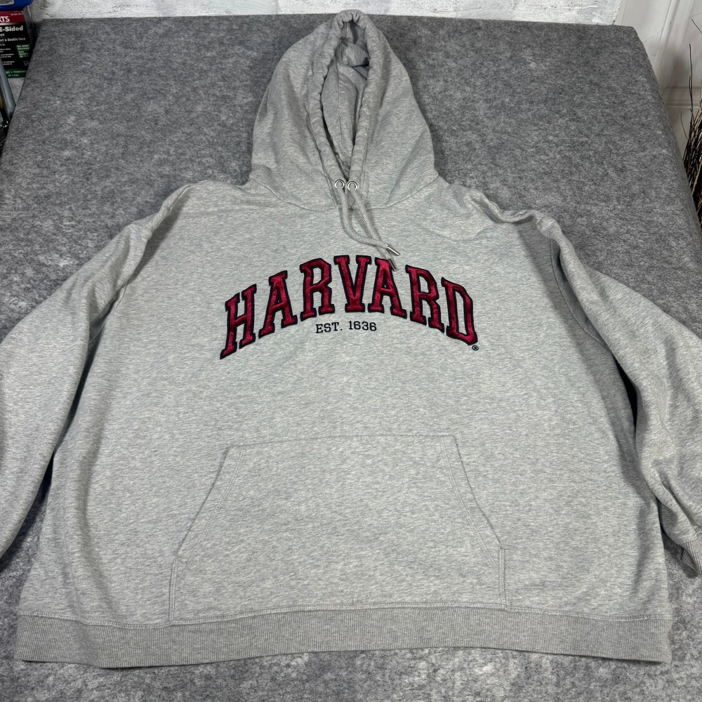 HM Harvard University Hoodie Mens XXL Gray Est 1636 Embroidered Sweatshirt